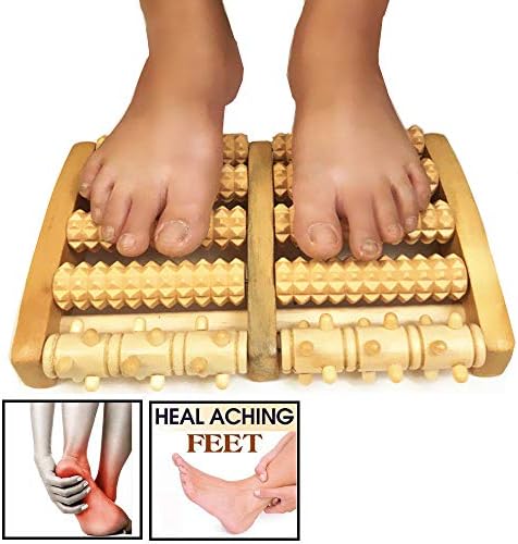 Wooden Dual Foot Massager Roller (Large) Pain Relieve Plantar Fasciitis, Foot Pain, Arch Painand Stress Massage, Relax, Chinese Massager - Perfect Gift Idea