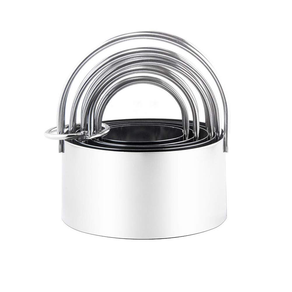 Kookia Stainless Steel Round Cookie Cutter Set of 5 with Handles (Size: 1.75"~3.25")