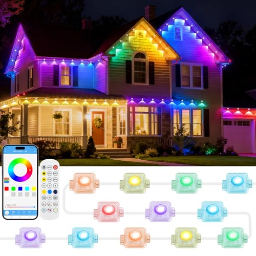 AVANLO Permanente Lichterkette Außen, 15M 30 LEDs RGBIC Outdoor Lichterkette Strom, Multimodus, APP & Fernsteuerung, IP65 Wasserdicht Trauflichter für Traufe, Dach, Balkon, Party Deko thumbnail 1