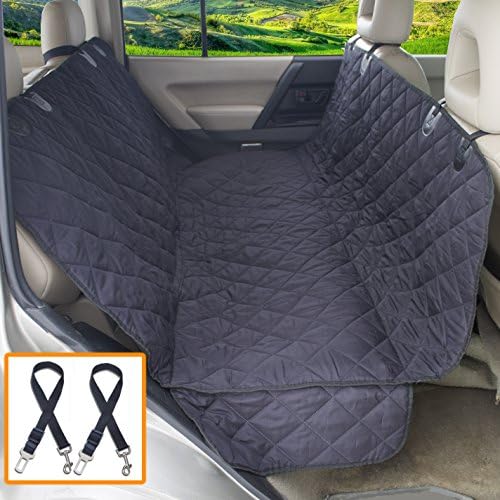 Silk Way Dog Seat Covers for Cars with 2 Dog Seat Belts as Bonus – Convertible to Cargo Area Liner – Sturdy Pet Seat Cover with Strong Straps and Seams, 100% Waterproof, Fits Most Cars (Black)
