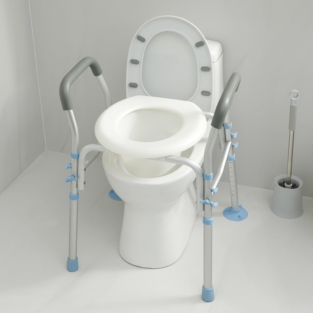 OasisSpace Stand Alone Raised Toilet Seat 400lbs - Medical Raised Commode Toilet with Splash Guard and Safety Frame, Height Adjustable Legs, Bathroom Assist Frame for Elderly, Handicap, Disabled