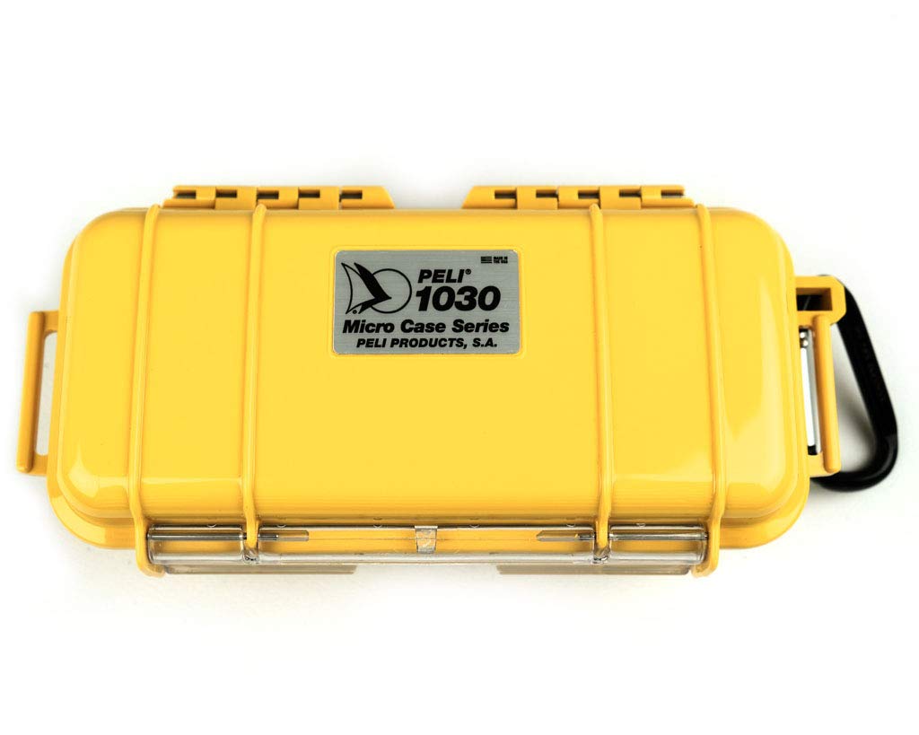 PELI 1030 Hard Micro Case for Small Devices, Watertight IP67, 1L Capacity, Made in US, Yellow/Black Liner — image 1