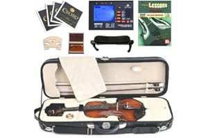 Cecilio CVN-600 Ebony Fitted Highly-Flamed One-Piece Solid Wood Violin with Tuner and Lesson Book, Size 4/4 (Full Size)