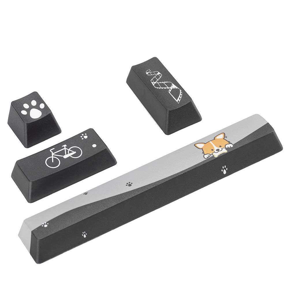 ASHATA PBT Keycaps Set Rubber Keycaps, DIY Mini Black Dogs Pattern Keycaps Space+ESC+Enter+Numpad Enter Keycap for Mechanical Keyboard, Personalized Keycap, Using PBT Material(Dogs Pattern)