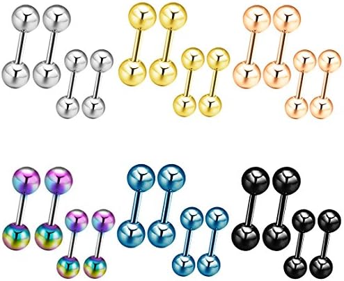 FANCER 24-PCS Barbell Earrings, 4mm 5mm Ball Bead 18G 316L Stainless Steel Tragus Cartilage Ear Stud Piercing Earrings