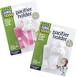 Baby Buddy Pacifier Holder Clip - Cute Fashionable Bear Clips onto Baby's Shirt, Snaps to Paci, Teether, Toy - For Babies 4+ Months - Pacifier Clip for Toddlers Boys & Girls, Pink/White, 2 Count