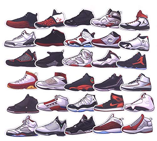 Jordan Shoe AJ Sneaker Laptop Stickers Cool Vinyl Waterproof Sport NBA Basketball Sticker Skateboard Pad MacBook Car Snowboard Bicycle Luggage Decal 50pcs Pack, Great Gift Choice for Teens Boyfriend