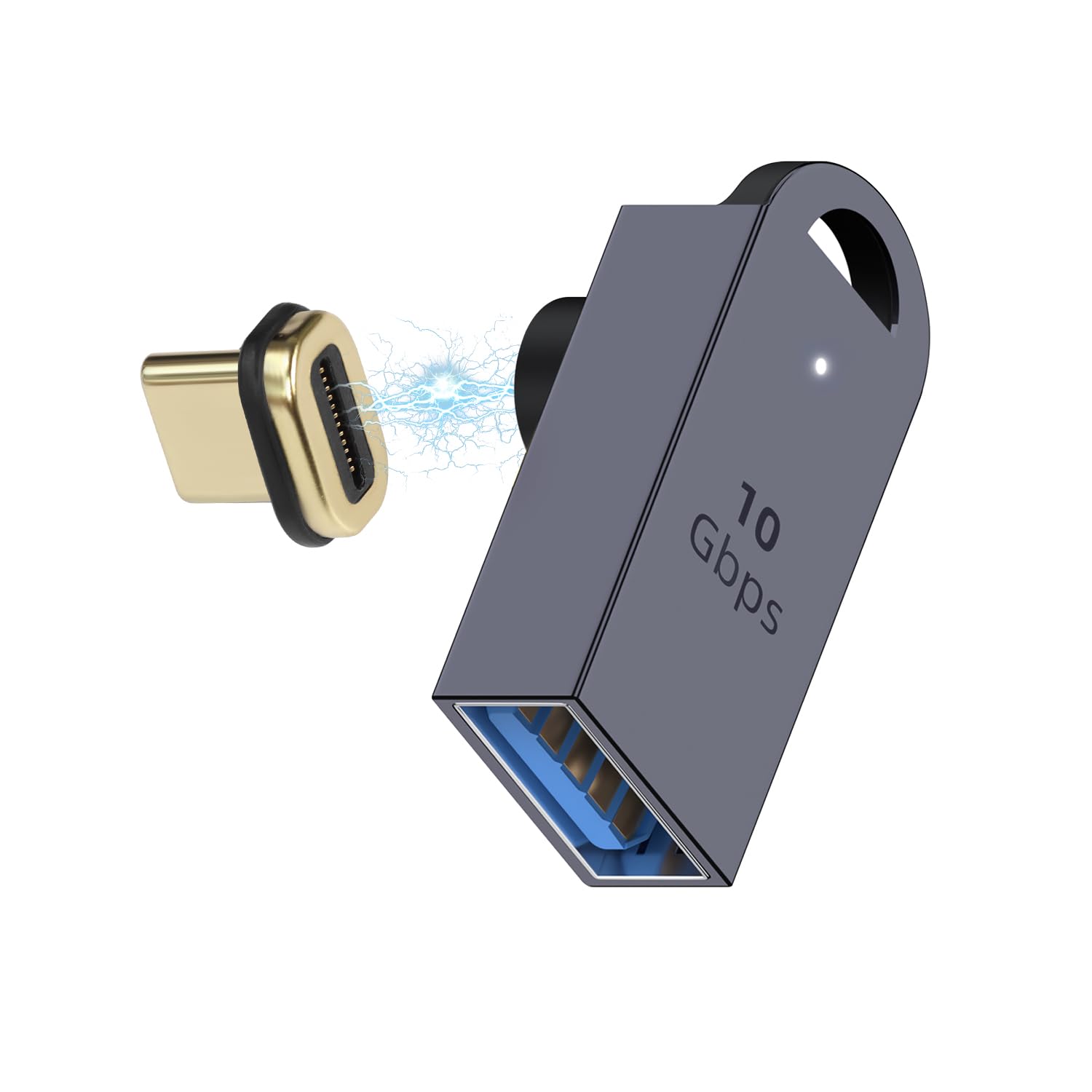 QIANRENON Magnetic USB C to USB3.1 90°Angle OTG Adapter 10Gbps USB 3.1 Female to USB C Male Magnetic Right Angle Data Fast Charging Connector, PD15W/QC36W Charge, Hook Hole/LED, Positive Bend