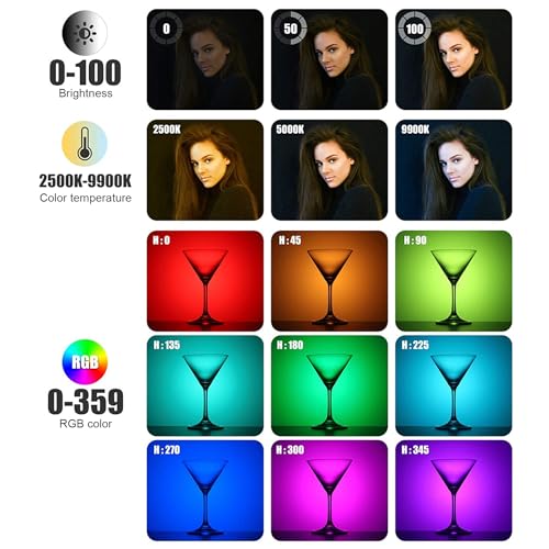 ENEGON 10000mAh RGB LED Video Lights - 276 LED Beads with OLED Display, 18.5W Max, CCT 2500-9900K, CRI 96+, 21 Scene Modes - Ideal for Photography, YouTube, TikTok and Video Conferencing