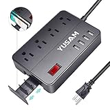 Power Strip with 4 USB Ports, 4 Outlets Desktop Charging Station with 10A 5ft Extension Cord, Widely Spaced Outlets Extendable Stand, for Smartphone Tablets Home,Office & Hotel- Black