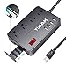Power Strip with 4 USB Ports, 4 Outlets Desktop Charging Station with 10A 5ft Extension Cord, Widely Spaced Outlets Extendable Stand, for Smartphone Tablets Home,Office & Hotel- Black