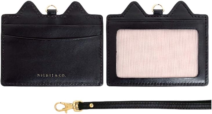 Amazon ナイトワン 猫グッズ パスケース Idカードホルダー 定期入れ 猫 猫柄 本革 レザー レディース メンズ 社員証入れ Idカード ケース Icカード 2枚 社員証ケース 定期ケース ビジネスカードケース ねこ ネコ おしゃれ 猫 雑貨 高校生 かわいい クロ ショート