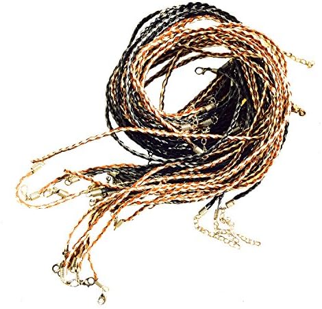 30pc Imitation Leather Braided Cord 17" Lobster Clasp - Black/Gray + Brown/Beige Dual Colors