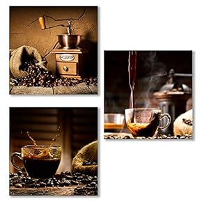 3 Piece Canvas Wall Art for Living Room, Bedroom The Aroma of Coffee Canvas Prints for Home Decoration Ready to Hang - 12"x12"x3 Panels