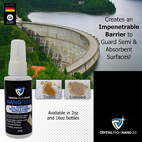 CrystalTech Nano Stain and Water Repellent Fabric Protector Spray | Nano Liquid Glass Technology | Safe for Leather, Suede and Footwear | Protection from Rain, Mud, Spills, Grease | 2 oz