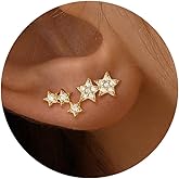 NECOCY Star 14K Gold Plated Ear Cuff Earrings for Women Non Piercing, Dainty Silver Plated Clip on Cartilage Ear Cuff Non Pierced Trendy CZ Northstar Starburst Adjustable Sparkling Ear Cuffs Earring Jewelry
