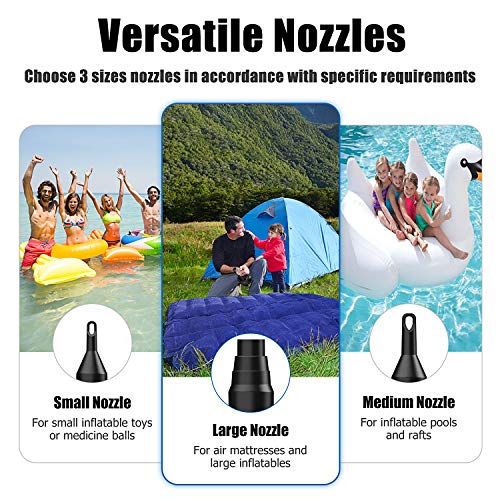 Vansky Electric Air Pump, 3 Nozzles Rechargeable Inflator Deflator with Handle for Air Yoga Ball, Air Mattress, Pool Floats and More - Thumbnail 4
