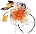 Myjoyday Women's Fascinators Hat for Tea Party Church Cocktail, Feathers Veil Headband with Hair Clip (Orange & Black)