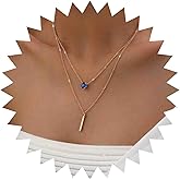 Iaceble Bohemia Layered Gold Bar Necklace Green Emerald Pendant Necklace Teardrop Crystal Choker Necklace Vertical Bar Chain Necklace Cz Gemstone Necklace Jewelry for Women