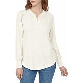Buffalo David Bitton Women's Long Sleeve Cozy V-Neck Top (US, Alpha, Medium, Regular, Regular, Cream)