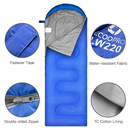 ECOOPRO Sleeping Bag 60F/15Câ€“ Single Envelope Lightweight Portable Waterproof&Compact with Compression Sack- Outdoor Camping, Backpacking&Hiking -Great for 4 Season Sleeping Bag Blue