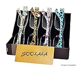 SOOLALA 4pc Pack Fashion Lightweight Printed Reading Glasses 7 Strength Available