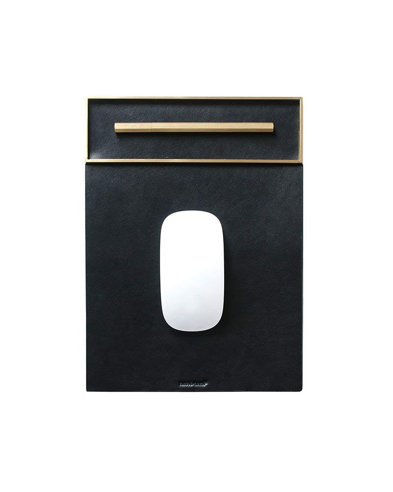 RUSSELL+HAZEL Vegan Leather Mousepad with Accessory Tray, Black with Brass, 7.75” x 11”,43107