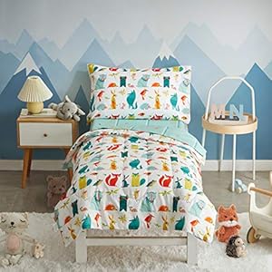 UOZZI BEDDING 4 Pieces Toddler Bedding Set Fox Wild Print White Cute Includes Toddler Size Comforter, Flat Sheet, Fitted…