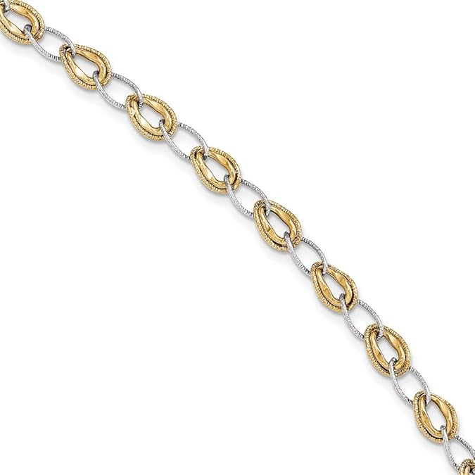 Amazon.com: Bracelet 14K Two-Tone Gold bracelet Links Diamond-cut 7.5