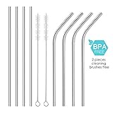 Reusable Stainless Steel Straws 8 Pieces FDA- Approved, Metal Drinking Straws with 2 Cleaning Brush for Smoothie, Milkshake, Cocktail and Hot Drinks, Fit 20OZ YETI RTIC Ozark Tumbler Cups by Hupos