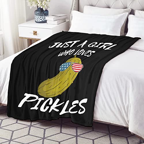 Pickles Fleece Throw Blanket Soft Plush Blankets with Just Girl Loves Pickles Print Flannel Air Conditioner Quilt for Bed Sofa Couch Women Girls Gift 40\