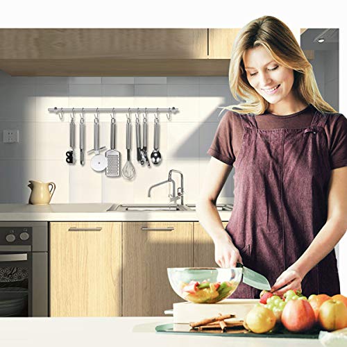 Kitchen Rail Rack HCHUANG Wall Rail with 22-Inch Wall Mounted Utensil Hanging Rack 304 Stainless Steel Hanger Hooks for Kitchen Tools, Pot, Towel