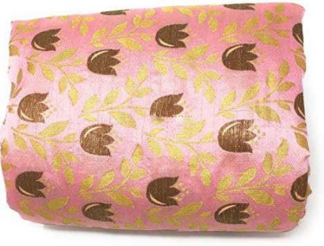 Inhika Women's Fabric Assam Silk Fabric, 2 Yard Kurti Material, Pink Colour, Brocade Jacquard Work | Vestido de Tela Material Mujer por el Metro para Coser