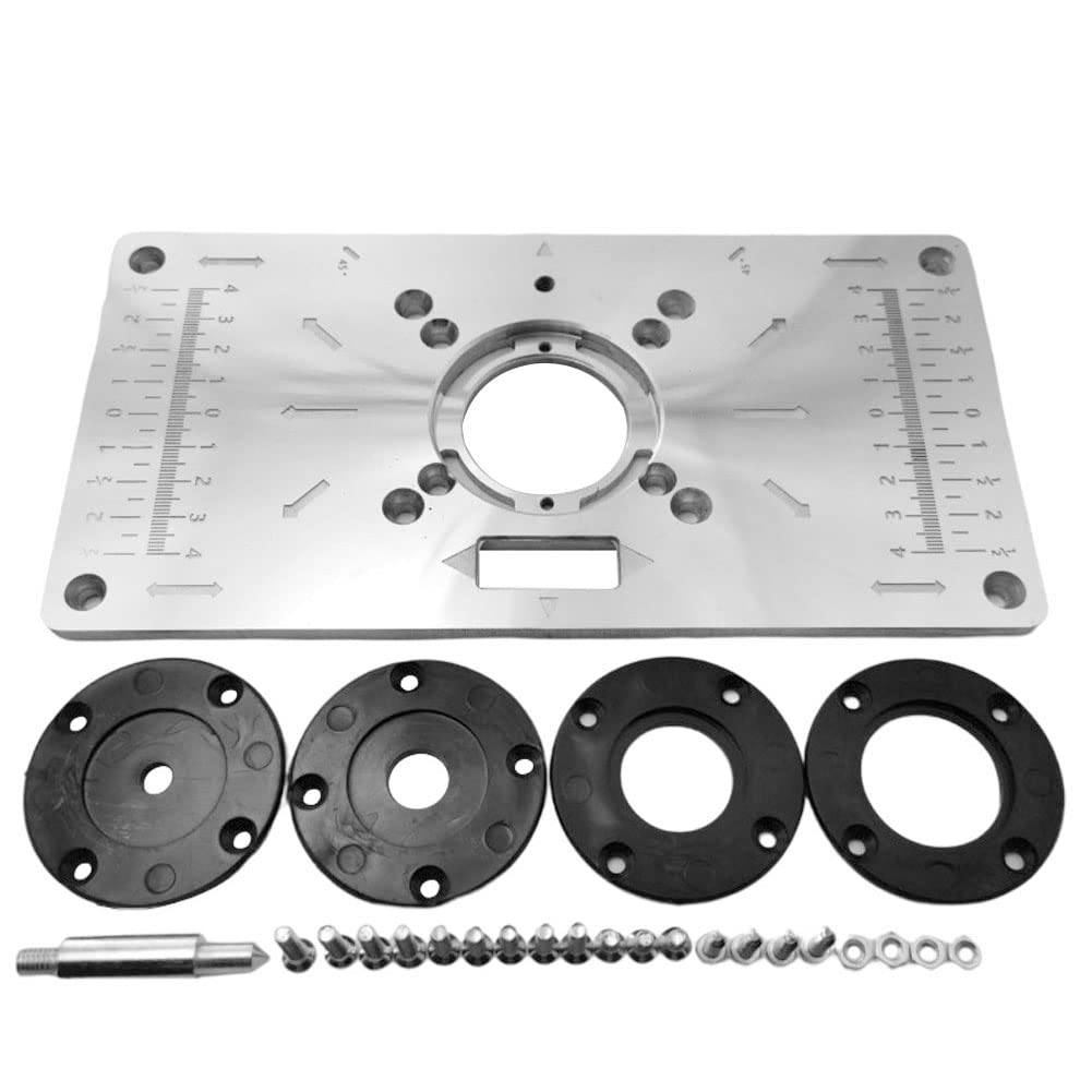 Opaltool Aluminum Alloy Router Table Insert Plate Wood Router Trimmer Flip Board with 4 Rings for Woodworking Benches, 235mm x 120mm x 8mm