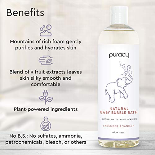 Puracy Natural Baby Bubble Bath, Lavender & Vanilla, Tear-Free, Sulfate-Free, Hypoallergenic, 16 Ounce