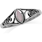 Silvershake Petite Marquise Shape Inlay 925 Sterling Silver Filigree Swirl and Spiral Style Ring