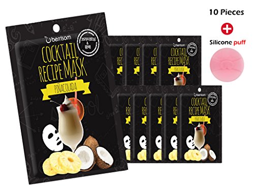 [Berrisom] Cocktail Recipe Mask Sheet - Pinacolada(10pcs) + Silicone Puff