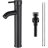 SGUVK Matte Black Bathroom Faucet Single Handle Bathroom Sink Faucet with Pop-Up Drain Vessel Sink Faucet Tall Modern for Bathroom Washbasin Faucet Countertop Installation