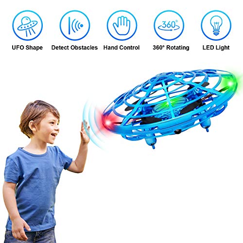 XBUTY Flying Toys Drones for Kids, 2019 Improved Flying Ball Drone Toy with Infrared Sensor Auto-Avoid Obstacles 363°Rotating LED Light, Mini Quadcopter Hand Operated Drones for Boys and Girls (Best New Products 2019)