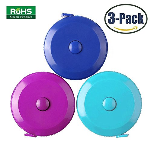 3 Pack Tape Measure 150 Cm 60 Inch Push Button Tape Body Measuring Soft Retractable For Sewing Double-Sided Tailor Cloth Ruler (Blue Purple Sky Blue) By BUSHIBU