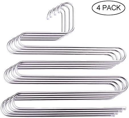 Pants Hanger Sturdy Stainless Steel S-style 5 Layer Multi Clothes Hanger,Loveyal Limited Space Storage Rack Space Hanger Pant Rack(4 Pack)