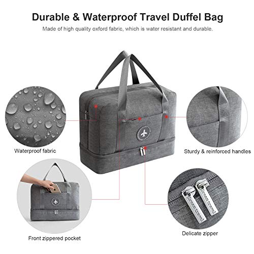 DTNO.I Sports Gym Bag, Packable Travel Duffel Bag with Wet Pocket & Shoes Compartment, Lightweight Travel Luggage Bag Gym Duffle Bag for Men and Women(Grey)