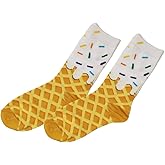 VIGUEUR Women's Colorful Socks, Ice Cream Design, Cotton Blend, White