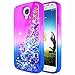 Galaxy S4 Case with Tempered Glass Screen Protector for Girls Women Kids, NageBee Glitter Liquid Bling Floating Waterfall Diamond Shockproof Durable Cute Case for Samsung Galaxy S4 -Pink/Aqua