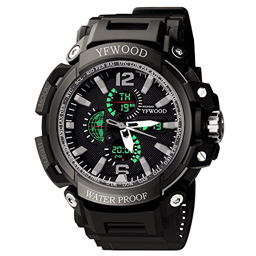 Mens Sport Watches, Military Watch, Digital Analog Quartz Waterproof Multifunctional Military Wrist Watch with LED Backlight Alarm Stopwatch