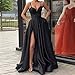 Black Prom Dress 2025 Long Satin Maxi Spaghetti Straps High Slit Formal Dress for Women Ball Gown with Pockets US16