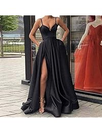 Fanciest - Vestido de noche para mujer con tirantes de espagueti, satén, con bolsillos