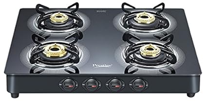 Prestige Royale Plus Schott Glass 4 Burner Gas Stove, Black