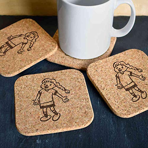 Artículos y equipo de servicio para la restauración Azeeda 4 x Muchacha con Las Colas Posavasos de Corcho Cuadrados de 10cm CR00145791