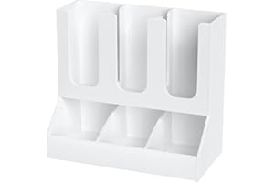 Richboom Cup and Lid Organizer, 6 Compartments with 2 Removable Dividers Coffee Station Countertop Cup Dispenser Condiment Organizer Accessories Caddy for Breakroom, Office, Home - White